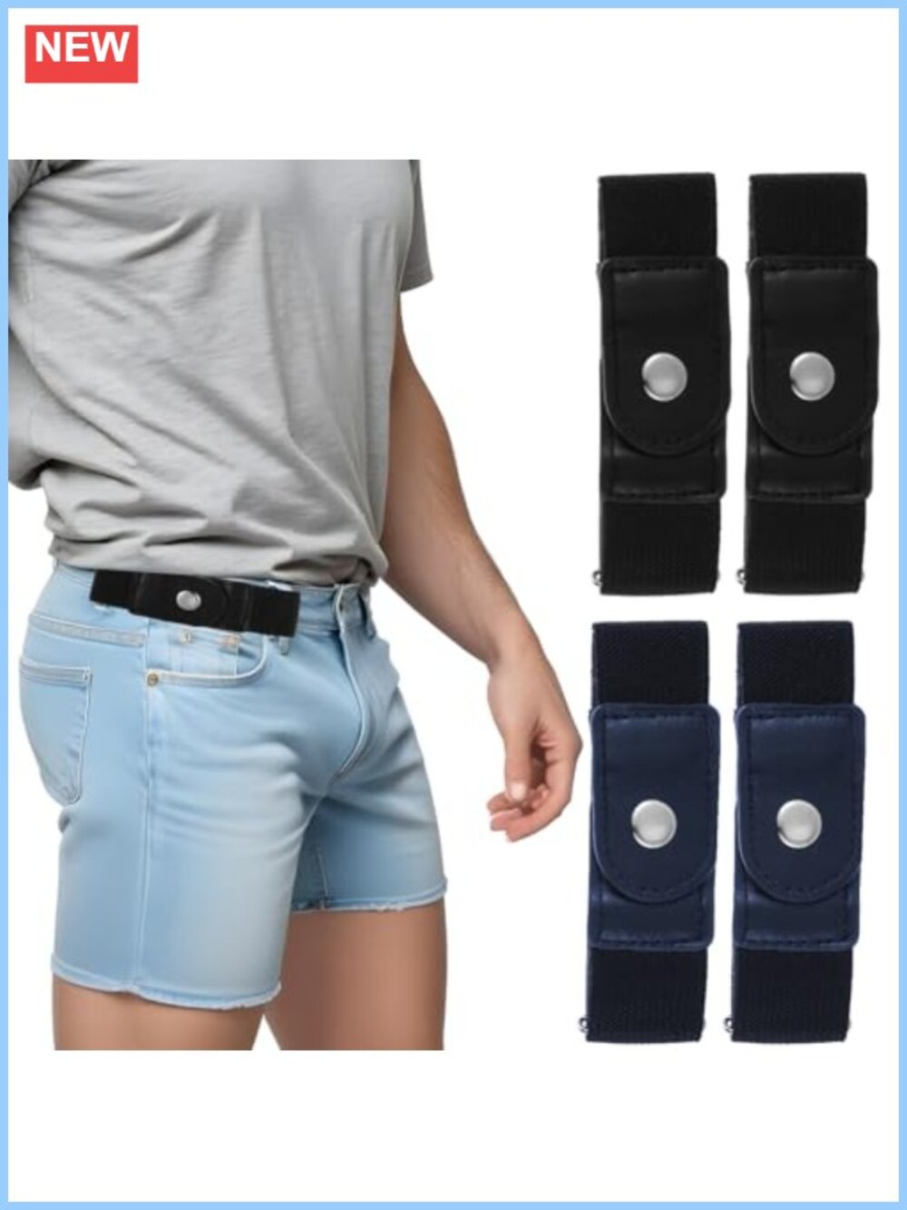 2 Pack No Buckle Elastic Belt Nylon PU Adjustable Stretch Belt